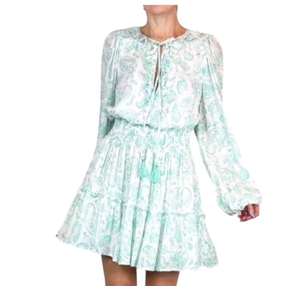 House of Harlow Ajay Green & White Mini Long Sleeve Dress Sz Small